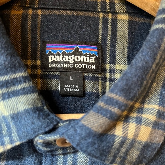 Patagonia Fjord Organic Cotton Flannel Shirt L Drifted Navy | Winter Layer - Picture 6 of 11